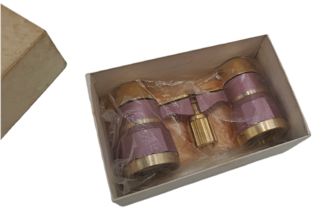 Vintage 3X25 Shin Han Pink Opera Glasses Boxed with cleaning cloth