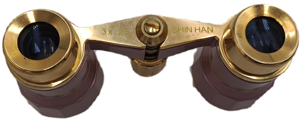 Vintage 3X25 Shin Han Pink Opera Glasses Boxed with cleaning cloth
