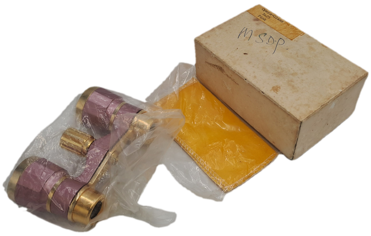 Vintage 3X25 Shin Han Pink Opera Glasses Boxed with cleaning cloth