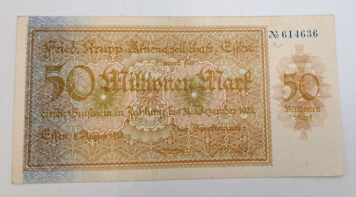 1923  German notgeld  Rhine, Prussian province of  Essen, City of 50 000 000 Mark Krupp
