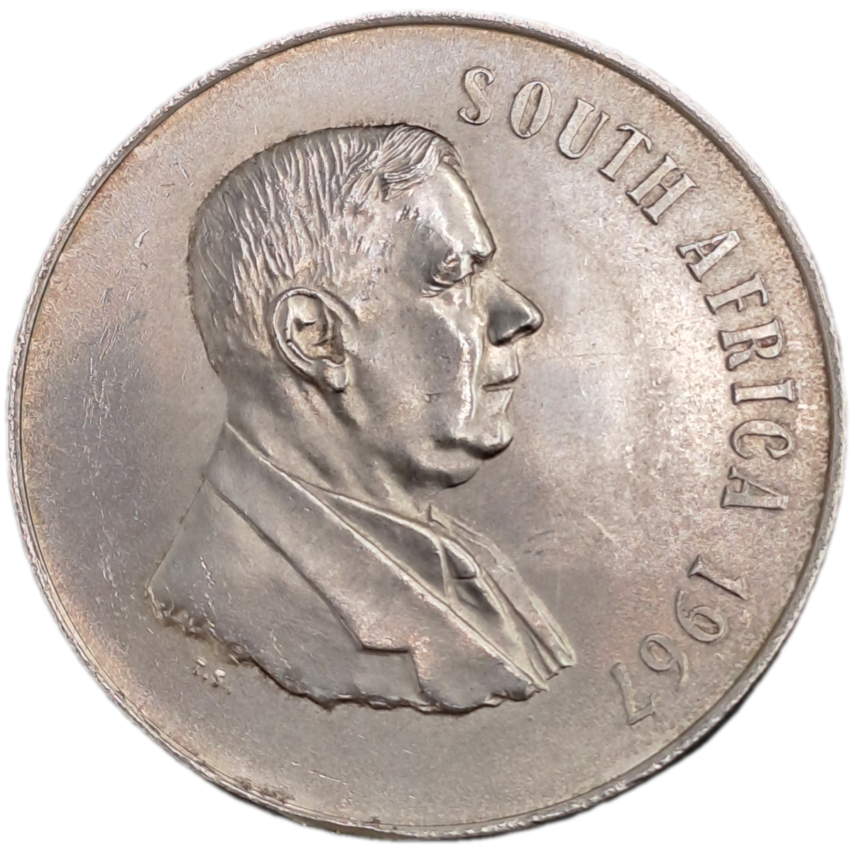 1967 South Africa  SILVER 1 Rand, English Legend