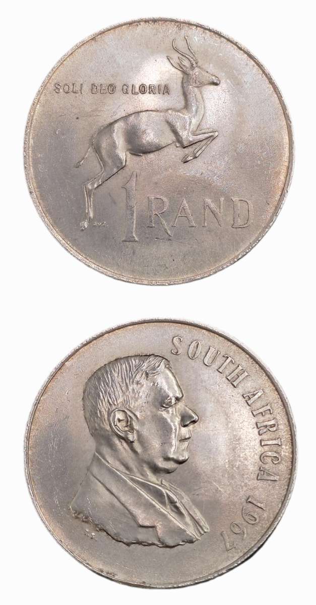 1967 South Africa  SILVER 1 Rand, English Legend