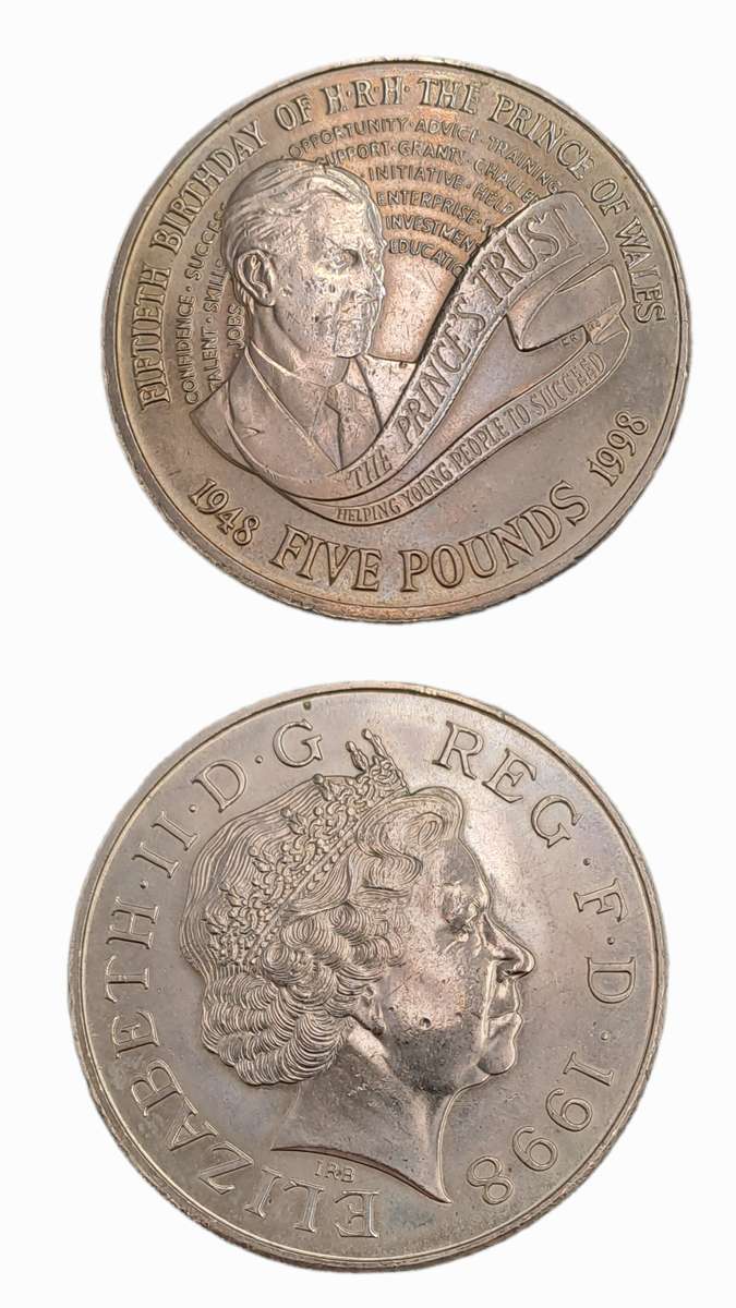 1998 5 Pounds - Elizabeth II 4th portrait-Prince Charles' 50th Birthday Coin