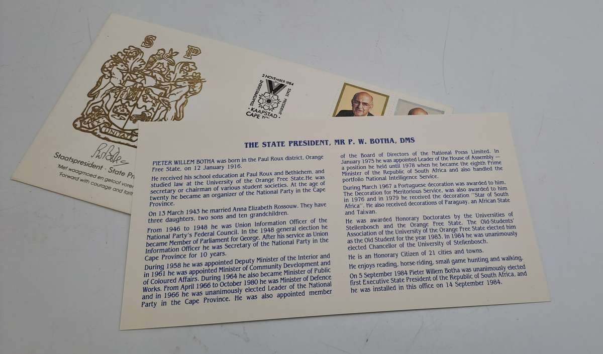 2 November 1984 FDC State President PW Botha Cape Town (3 Available)