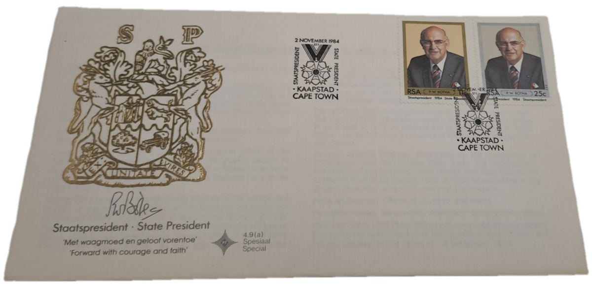 2 November 1984 FDC State President PW Botha Cape Town (3 Available)