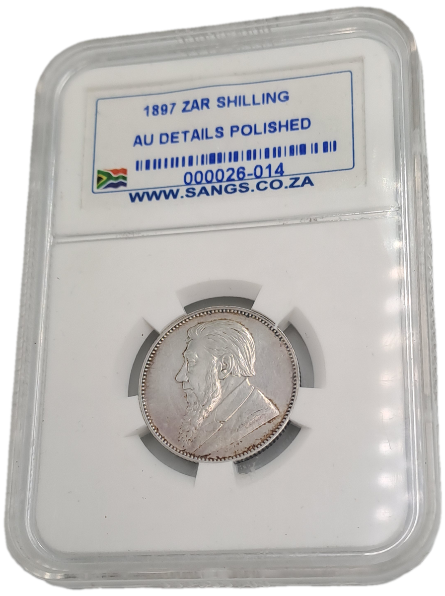 1897 ZAR -Zuid Afrikaansche Republiek-Silver 1 Shilling SANGS Graded AU -Polished