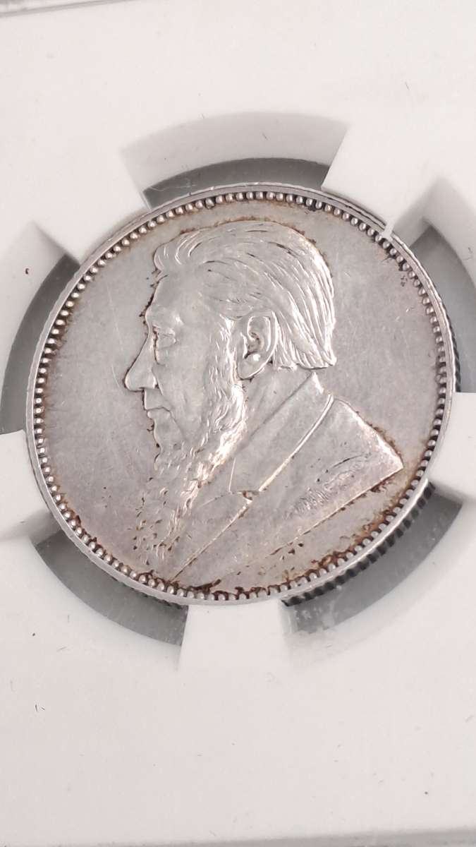 1897 ZAR -Zuid Afrikaansche Republiek-Silver 1 Shilling SANGS Graded AU -Polished