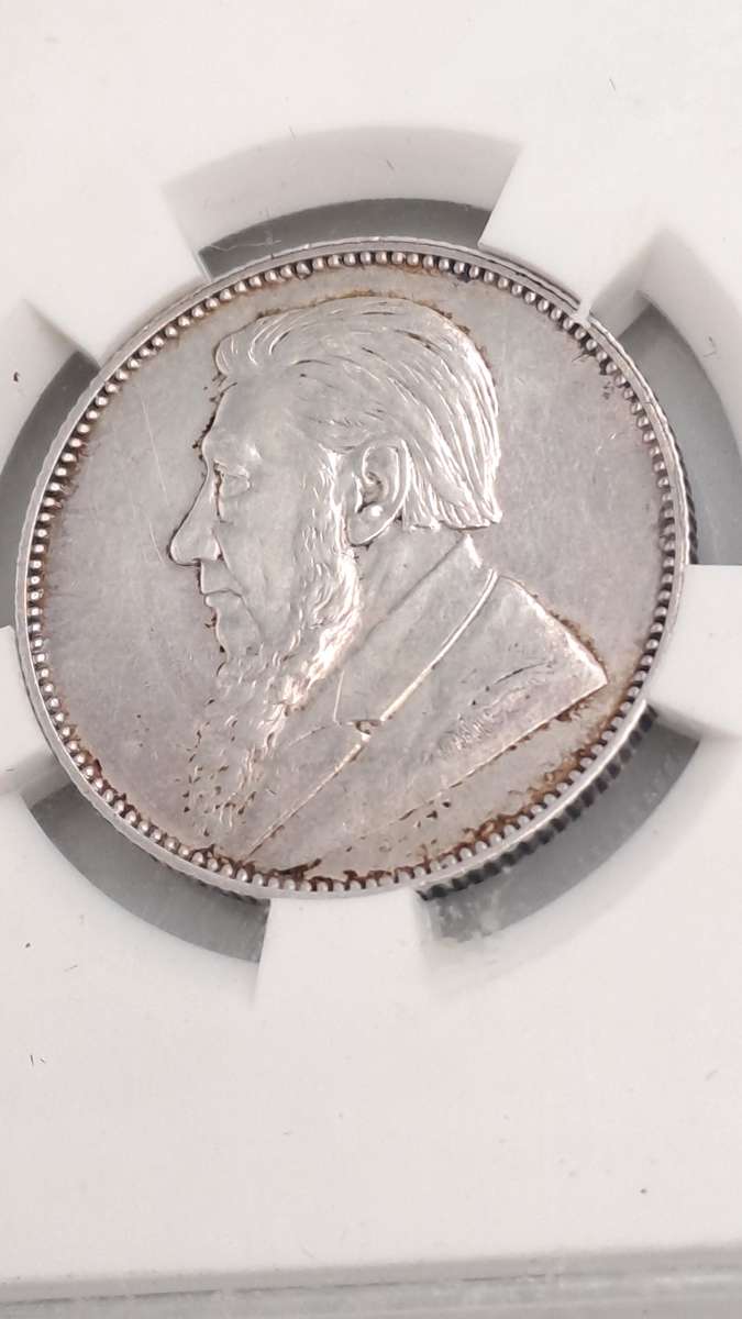 1897 ZAR -Zuid Afrikaansche Republiek-Silver 1 Shilling SANGS Graded AU -Polished