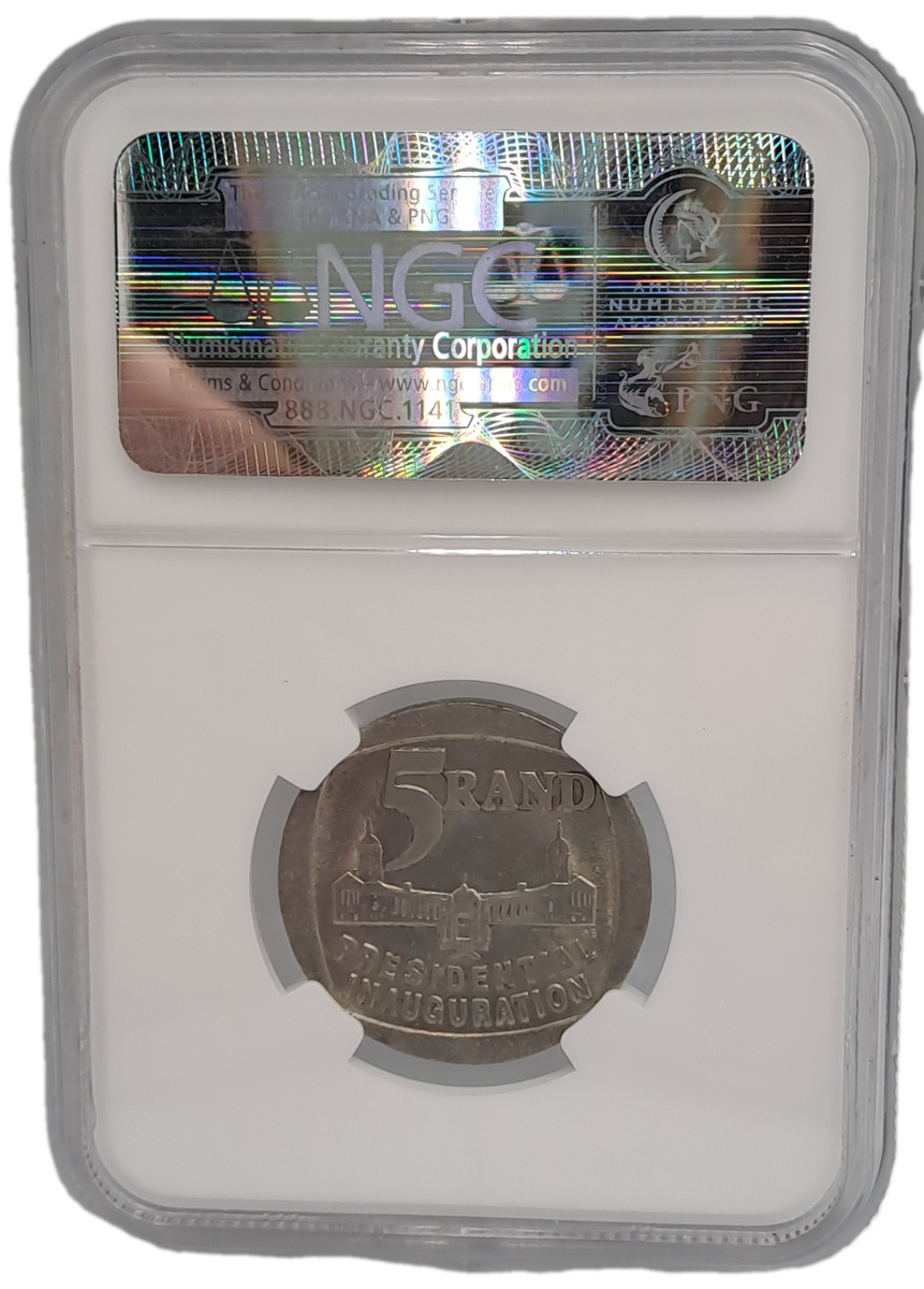 1994 South Africa R5 Mandela Presidential inauguration NGC Graded AU 55