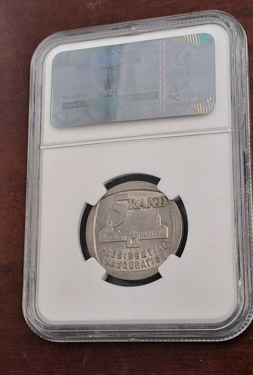 1994 South Africa R5 Mandela Presidential inauguration NGC Graded AU 55
