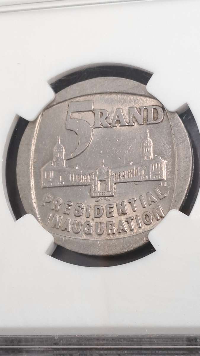 1994 South Africa R5 Mandela Presidential inauguration NGC Graded AU 55