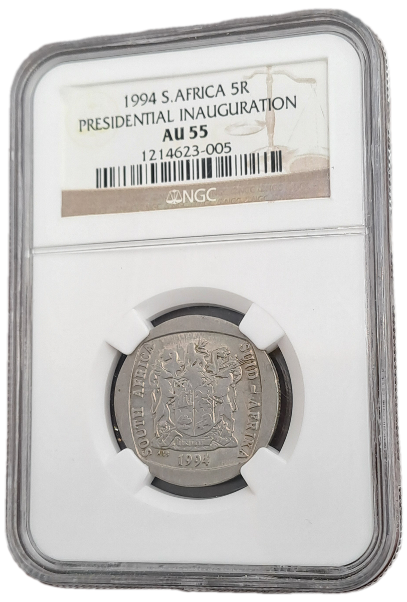 1994 South Africa R5 Mandela Presidential inauguration NGC Graded AU 55