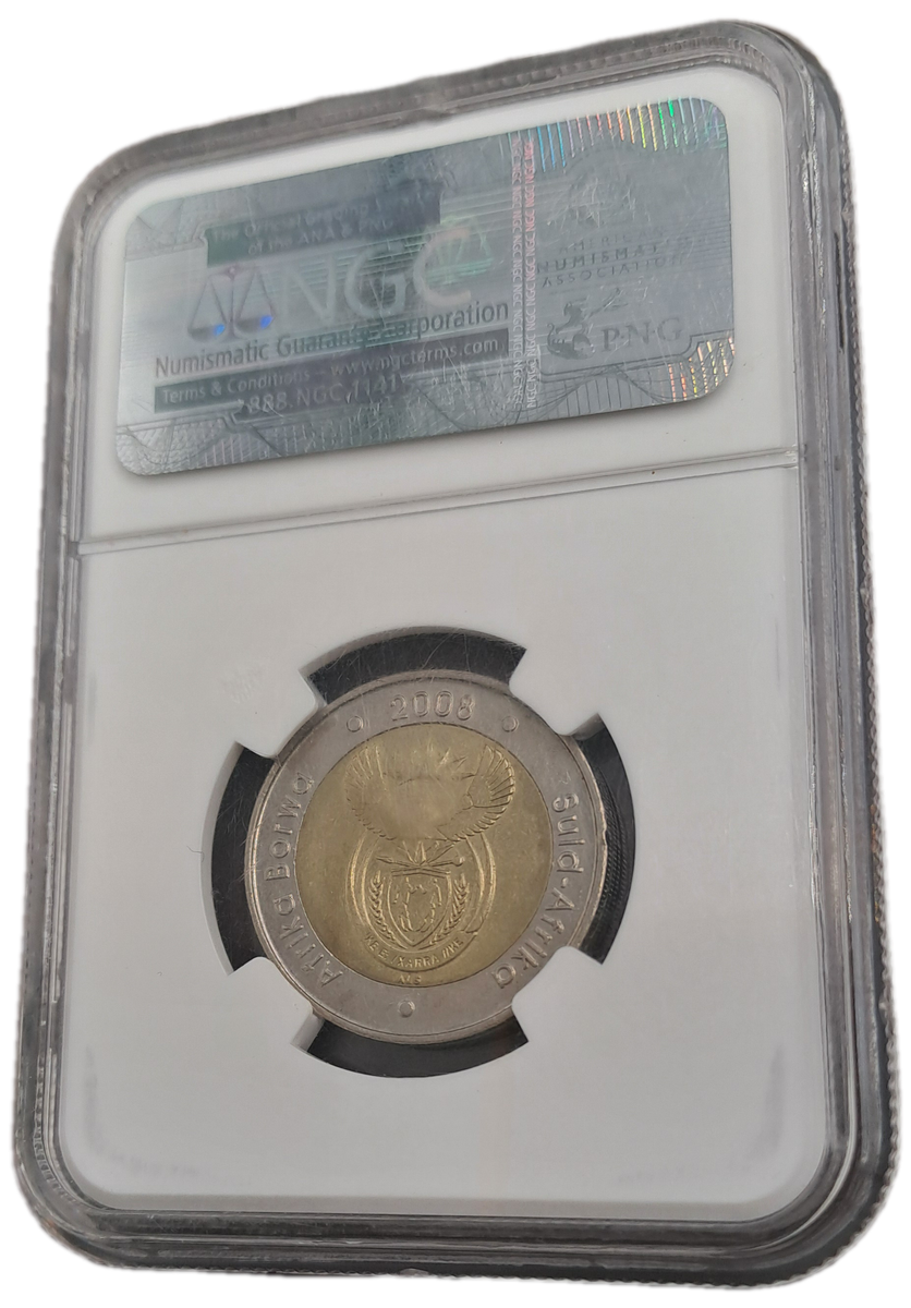2008 South Africa R5 Mandela 90th Birthday NGC Graded AU 58