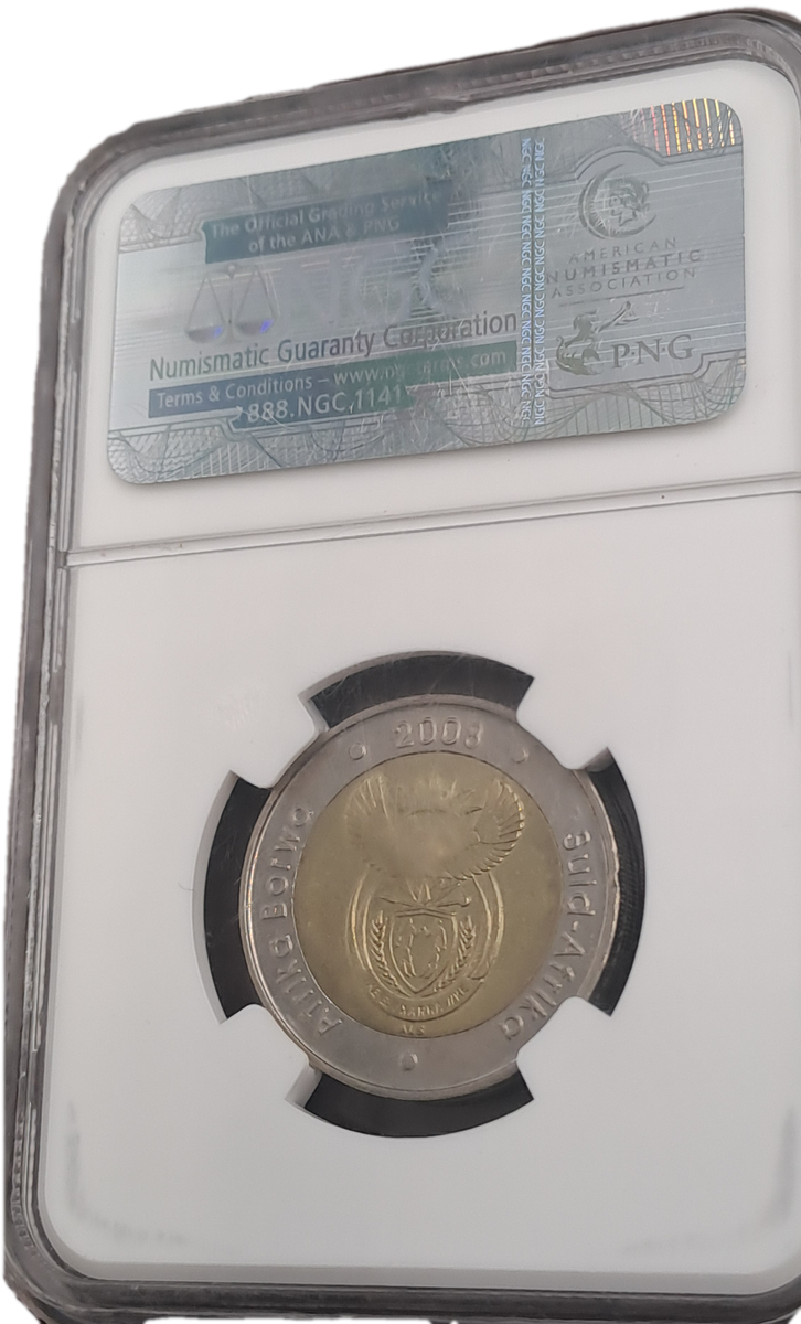 2008 South Africa R5 Mandela 90th Birthday NGC Graded AU 58