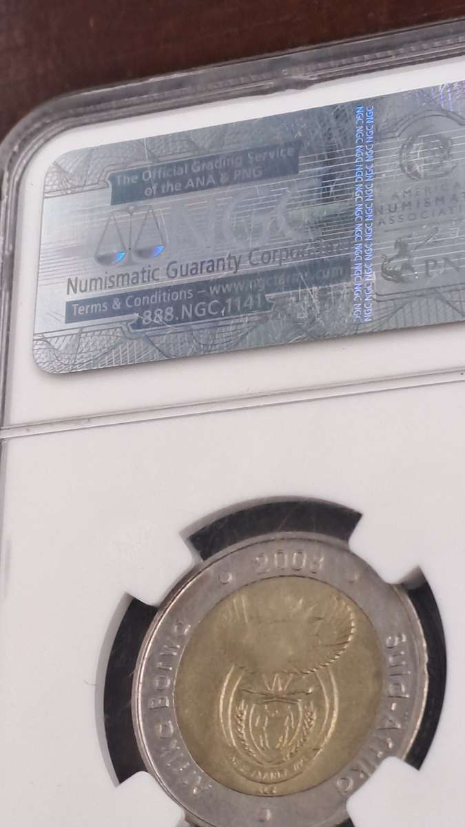 2008 South Africa R5 Mandela 90th Birthday NGC Graded AU 58