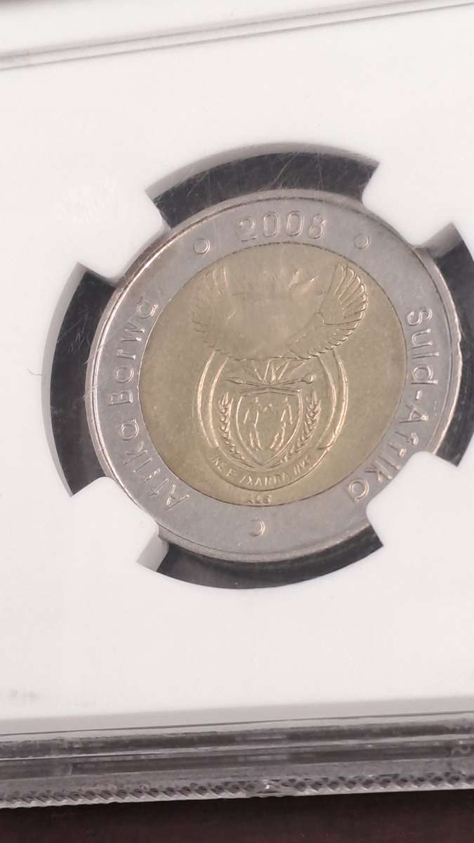 2008 South Africa R5 Mandela 90th Birthday NGC Graded AU 58