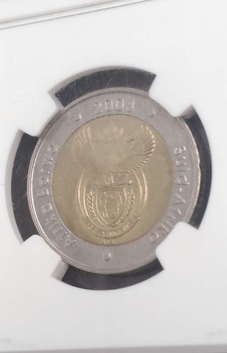 2008 South Africa R5 Mandela 90th Birthday NGC Graded AU 58