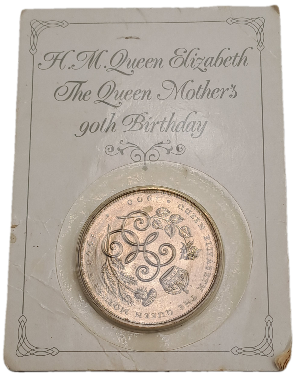 1990 United Kingdom UNC 5 Pounds - Elizabeth II 3rd portrait, Queen Mother 90th Birthday -sealed