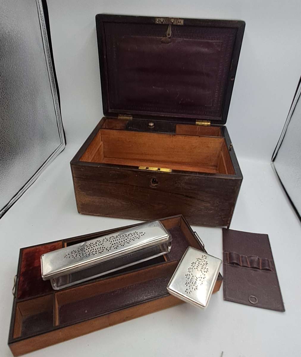 Antique 1800's Victorian Stationary / Vanity Wooden Box