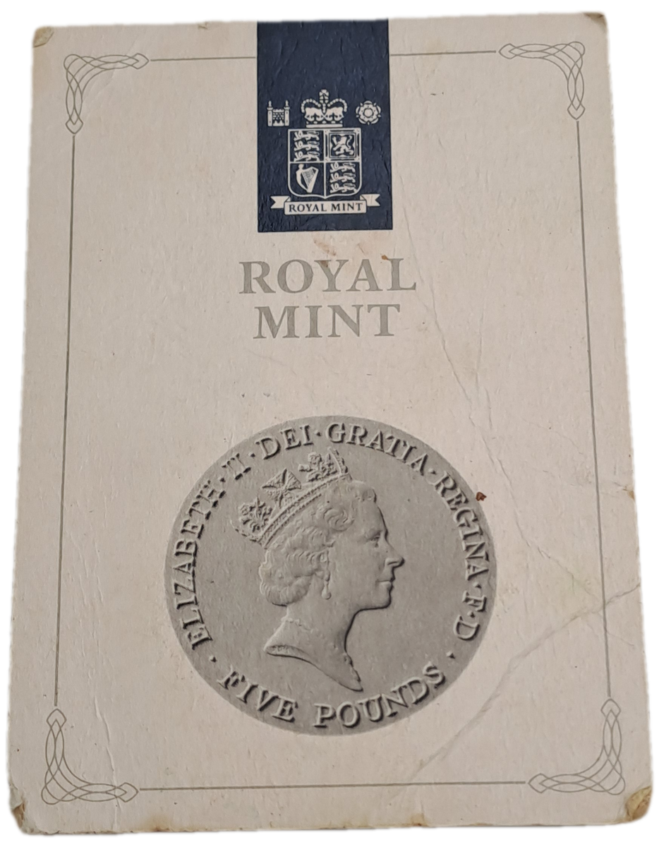 1990 United Kingdom UNC 5 Pounds - Elizabeth II 3rd portrait, Queen Mother 90th Birthday -sealed