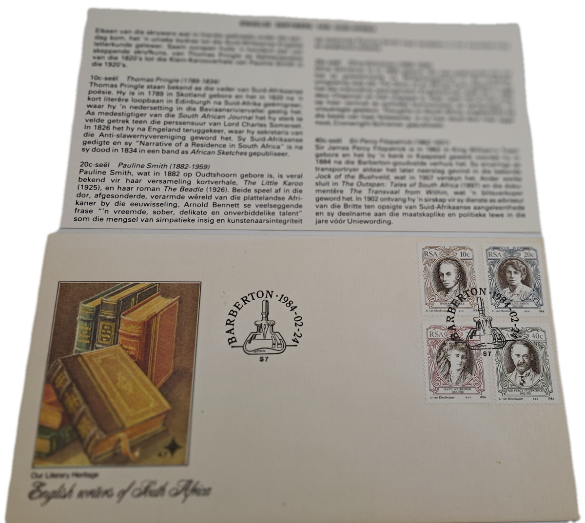 1984 SOUTH AFRICA FDC-First day Cover Barbeton -English Writers of S.A-(3 Available)
