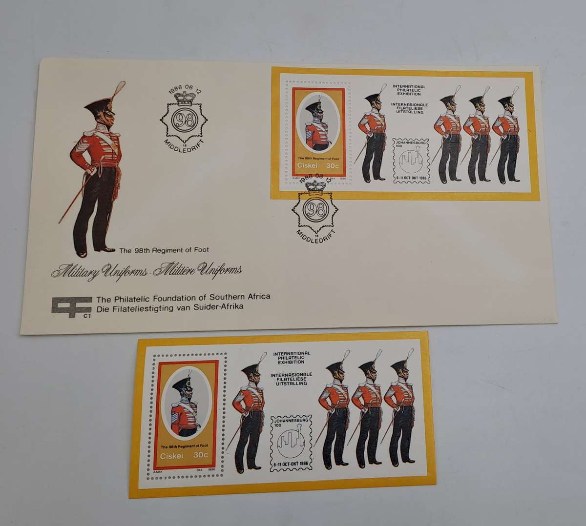 1986 First Day Cover Johannesburg 100 -Ciskei Military Uniforms 98th Regiment+ Stamp-(6 Available)