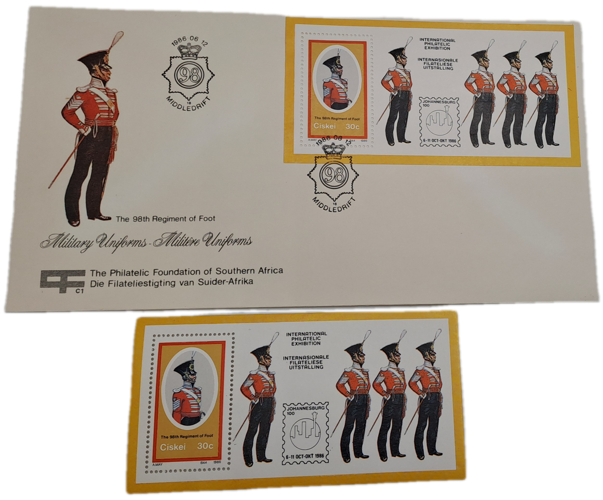 1986 First Day Cover Johannesburg 100 -Ciskei Military Uniforms 98th Regiment+ Stamp-(6 Available)