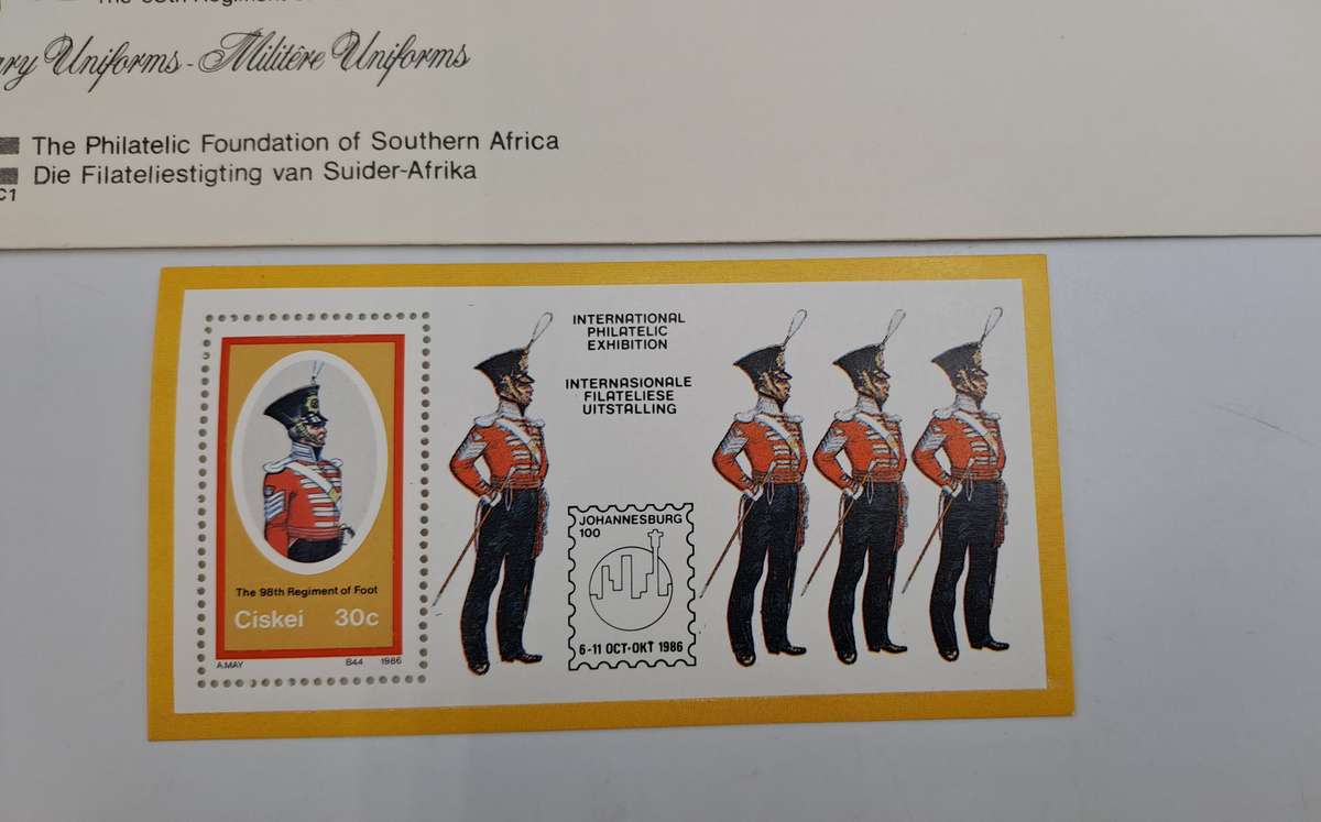 1986 First Day Cover Johannesburg 100 -Ciskei Military Uniforms 98th Regiment+ Stamp-(6 Available)