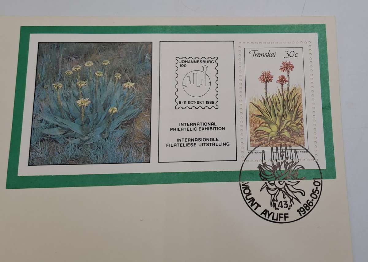 1986-05-01 South Africa JHB 100 -Transkei FDC PLUS Stamp -Mount Ayliff -Aloes(6 sets Available)