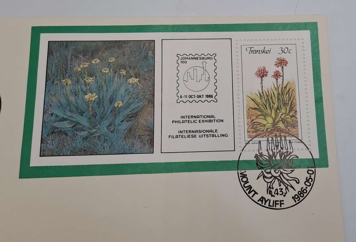 1986-05-01 South Africa JHB 100 -Transkei FDC PLUS Stamp -Mount Ayliff -Aloes(6 sets Available)