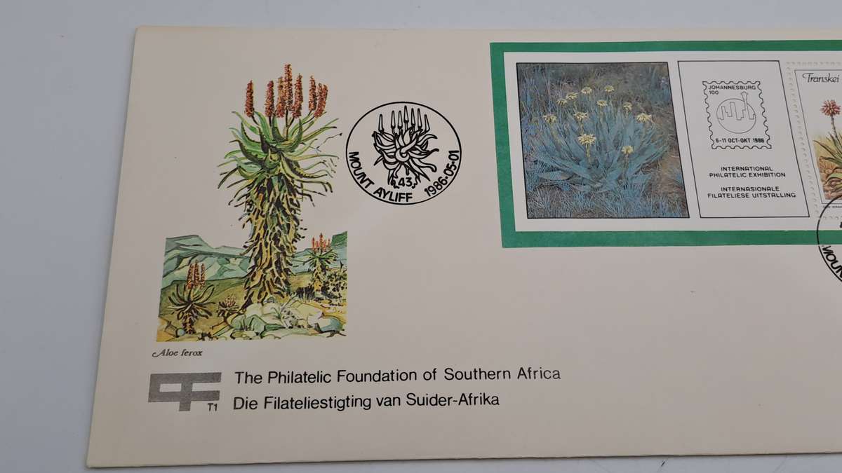 1986-05-01 South Africa JHB 100 -Transkei FDC PLUS Stamp -Mount Ayliff -Aloes(6 sets Available)