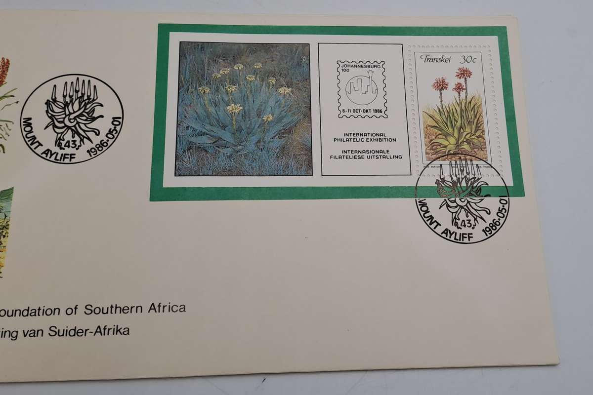 1986-05-01 South Africa JHB 100 -Transkei FDC PLUS Stamp -Mount Ayliff -Aloes(6 sets Available)