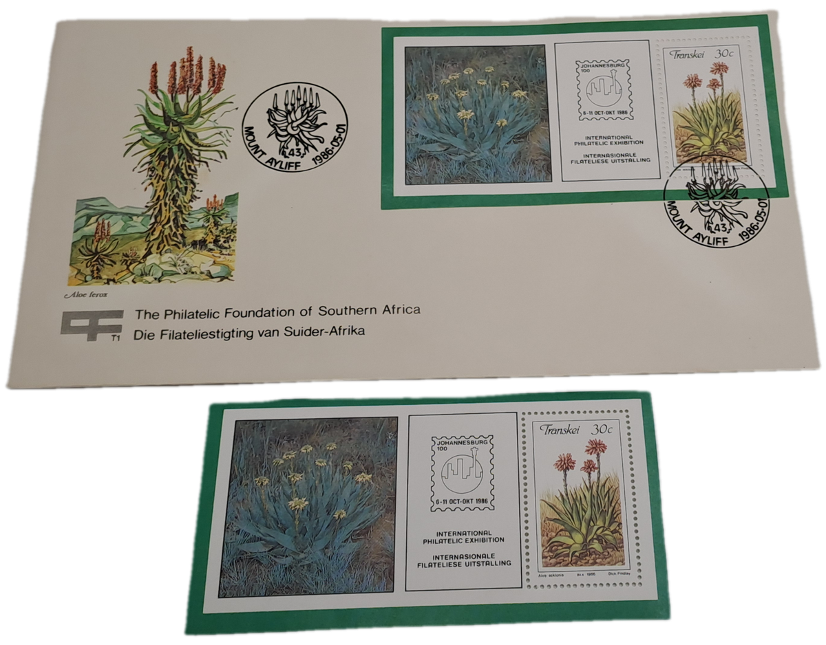 1986-05-01 South Africa JHB 100 -Transkei FDC PLUS Stamp -Mount Ayliff -Aloes(6 sets Available)