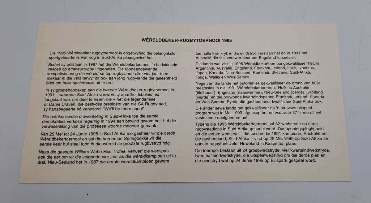 Rugby 1995 World Cup -FDC (First Day Cover) 6.14C 1995-05-25 (2 Available)