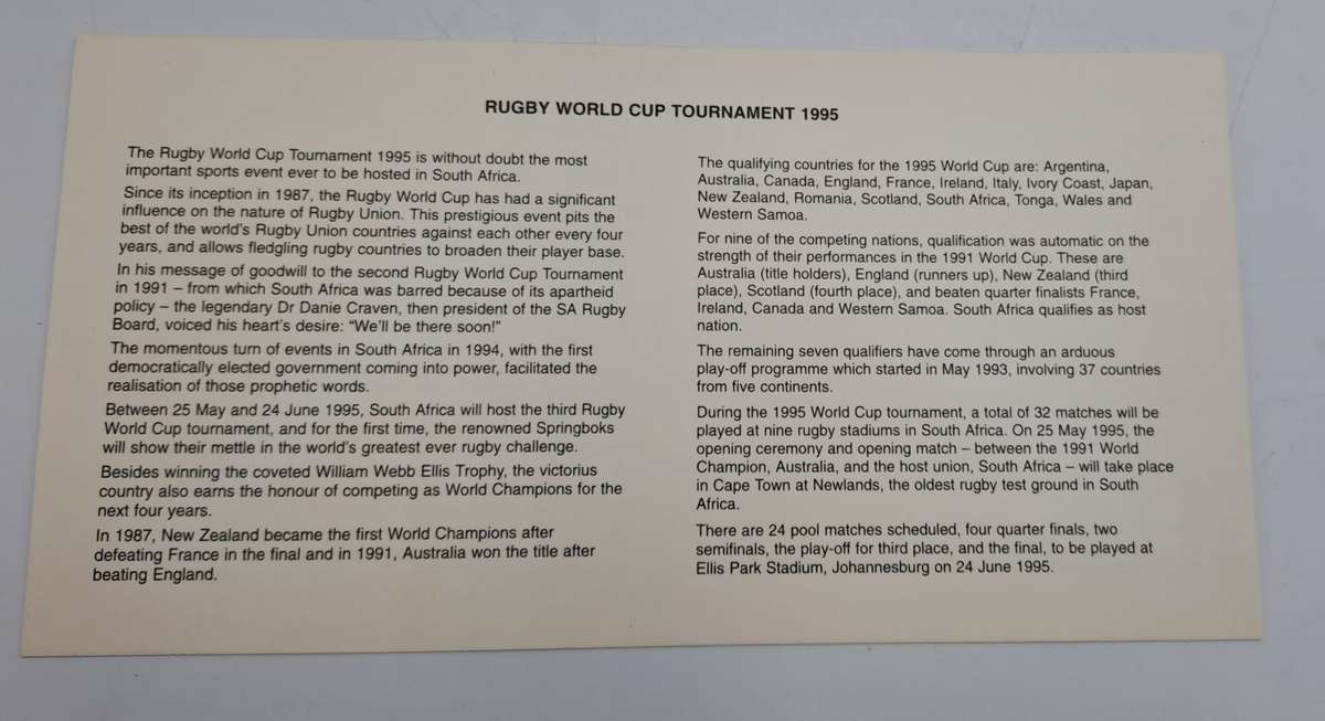 Rugby 1995 World Cup -FDC (First Day Cover) 6.14C 1995-05-25 (2 Available)