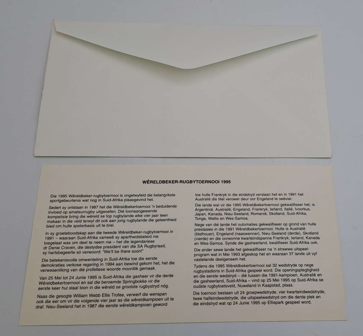 Rugby 1995 World Cup -FDC (First Day Cover) 6.14a 1995-05-25