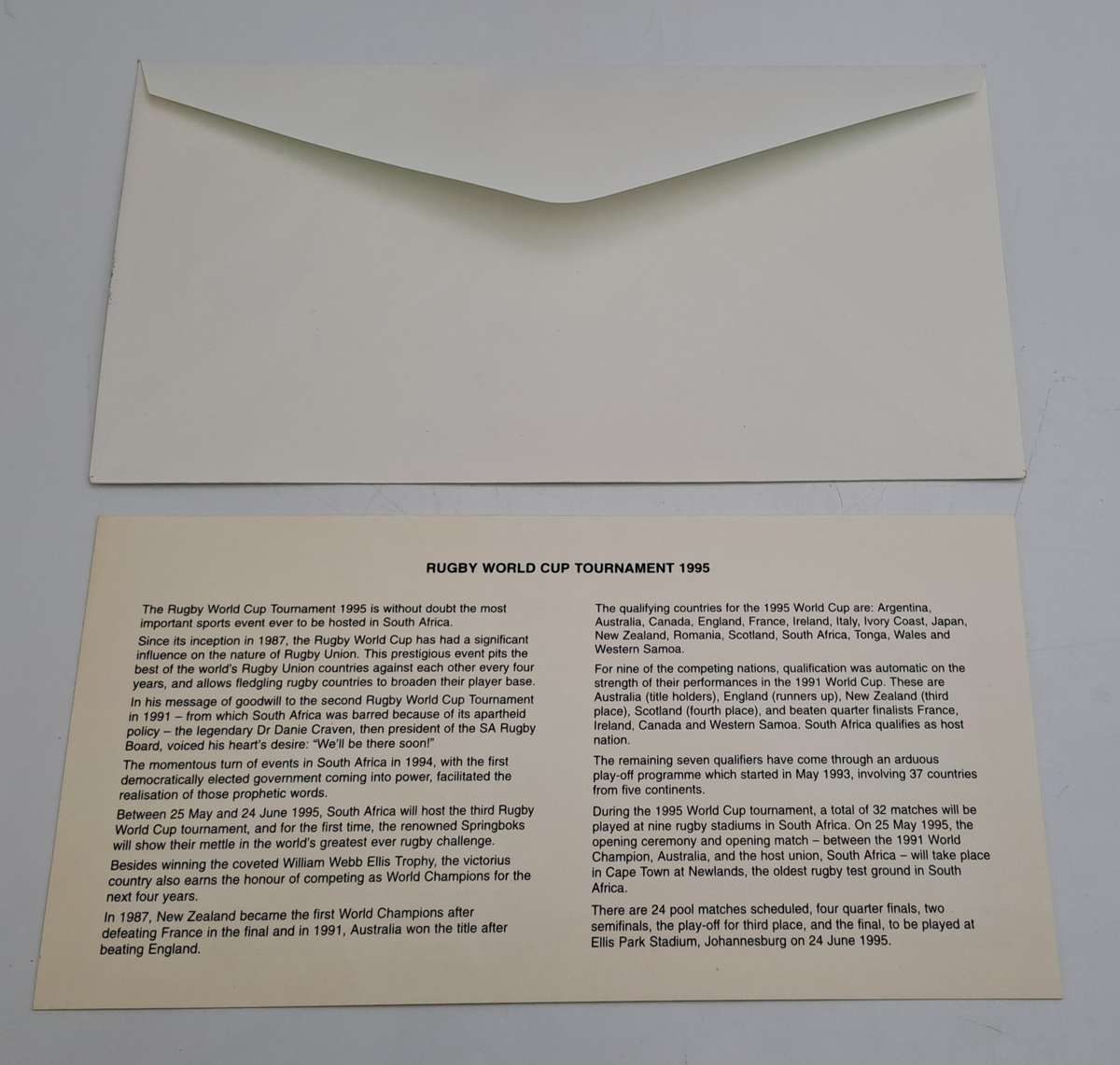 Rugby 1995 World Cup -FDC (First Day Cover) 6.14a 1995-05-25