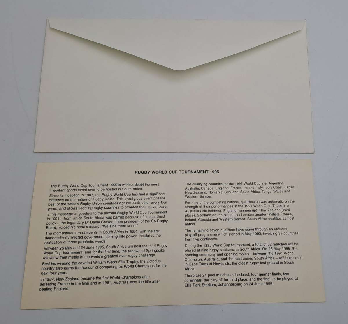 Rugby 1995 World Cup -FDC (First Day Cover) 6.14b 1995-05-25