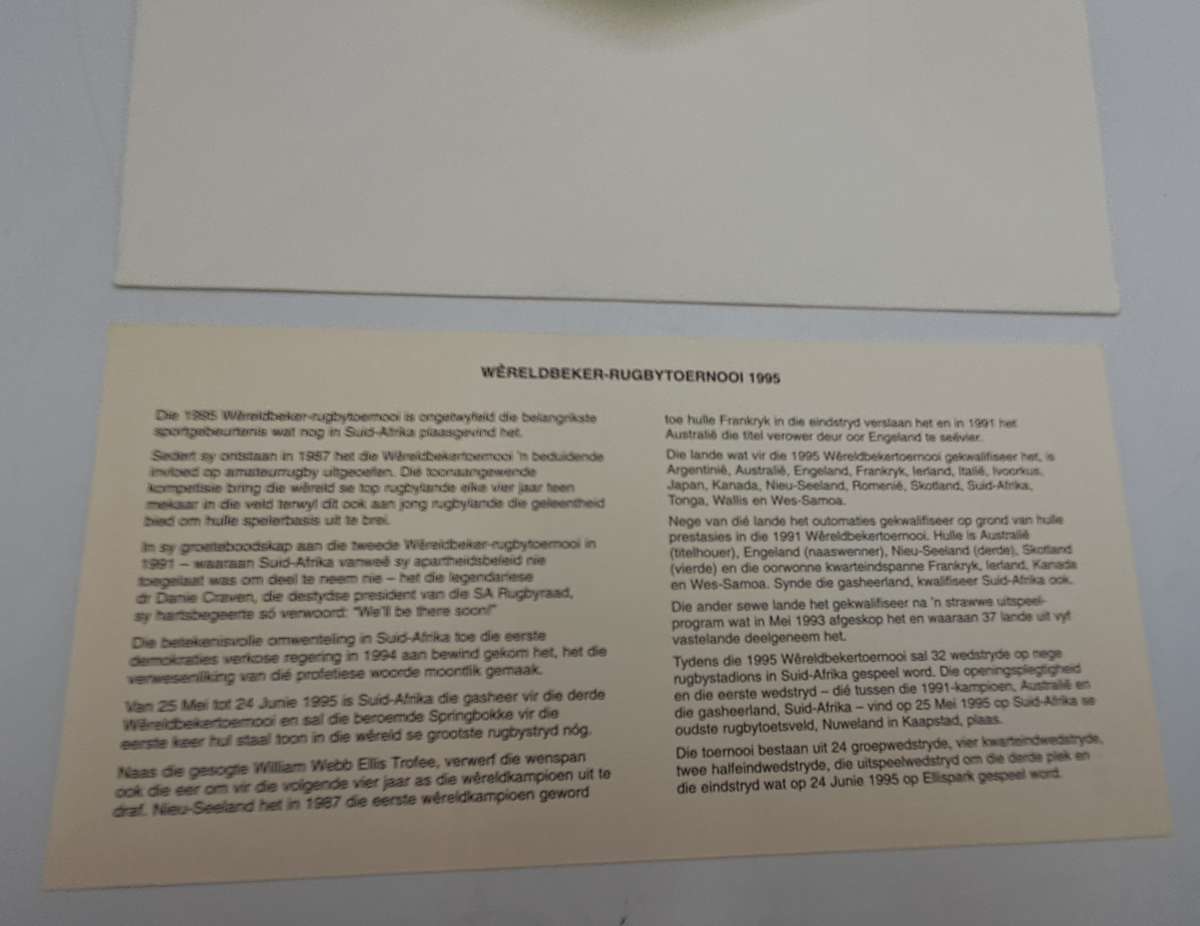 Rugby 1995 World Cup -FDC (First Day Cover) 6.14b 1995-05-25