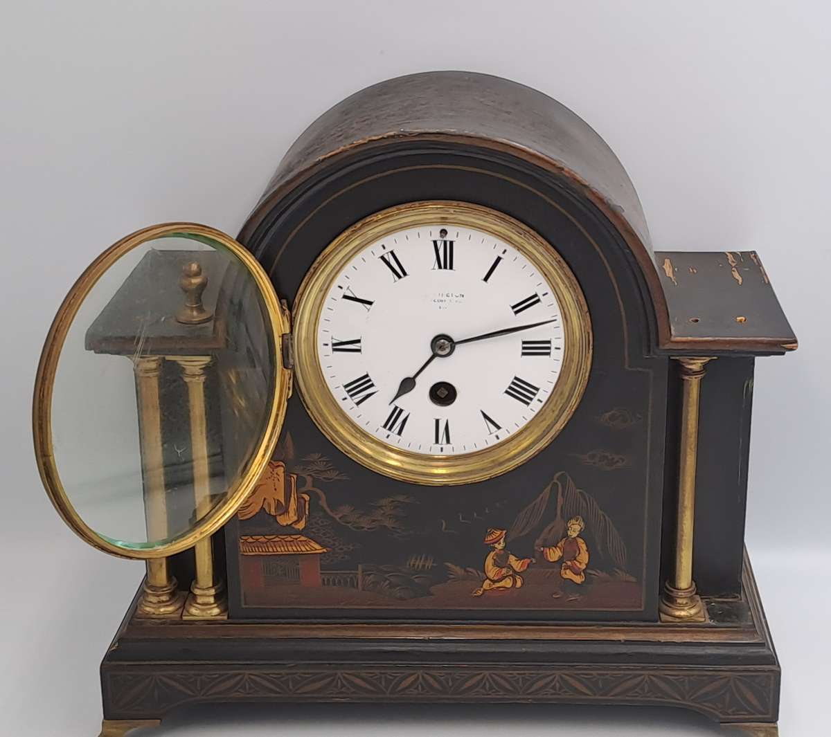 Chinoiserie Decorated Mantel Clock Circa 1920s French Movement --see condition