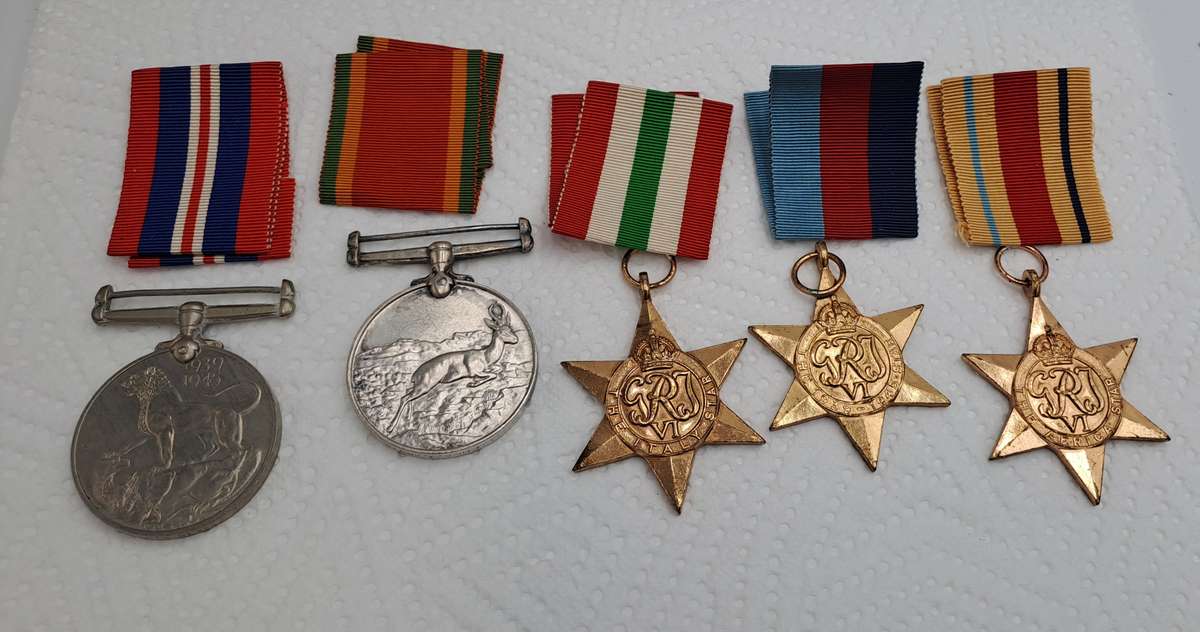 Group of 5 WW2 Full Size Medals with Ribbons in Original packaging issued to S.A Smyth -Engraved