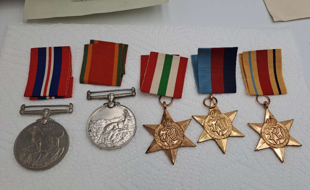 Group of 5 WW2 Full Size Medals with Ribbons in Original packaging issued to S.A Smyth -Engraved