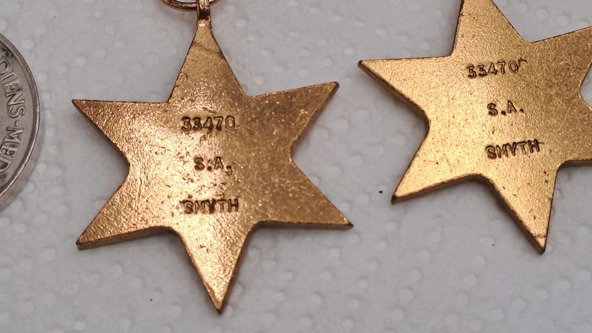 Group of 5 WW2 Full Size Medals with Ribbons in Original packaging issued to S.A Smyth -Engraved