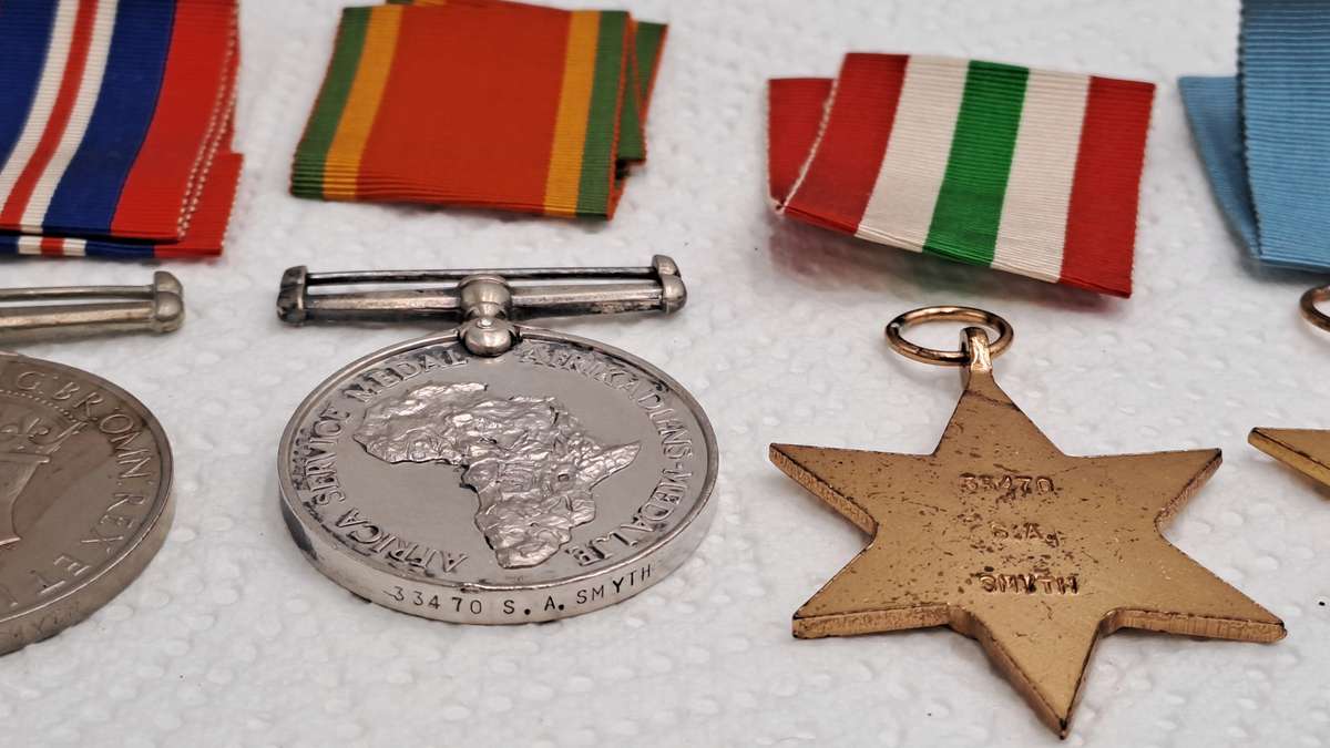 Group of 5 WW2 Full Size Medals with Ribbons in Original packaging issued to S.A Smyth -Engraved