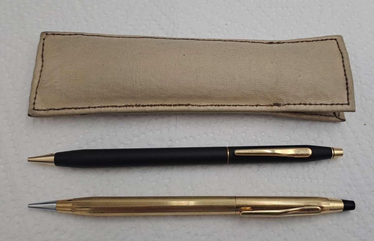 Pre-Owned 2 Machanical Cross Pencils in Leather Pouch - One is a 1/20 12kt Gold Filled Pencil