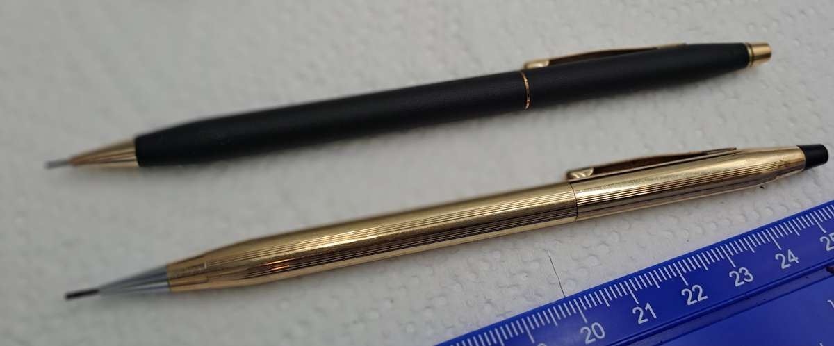 Pre-Owned 2 Machanical Cross Pencils in Leather Pouch - One is a 1/20 12kt Gold Filled Pencil