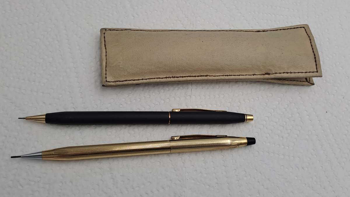 Pre-Owned 2 Machanical Cross Pencils in Leather Pouch - One is a 1/20 12kt Gold Filled Pencil