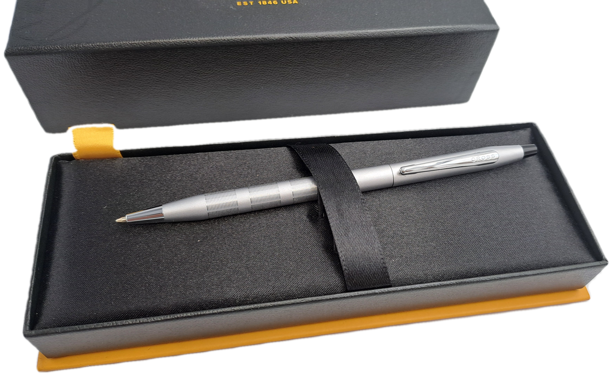 Pre-Owned Cross Century Satin Chrome Ball Pen in Box with sleeve -Ink Is Good
