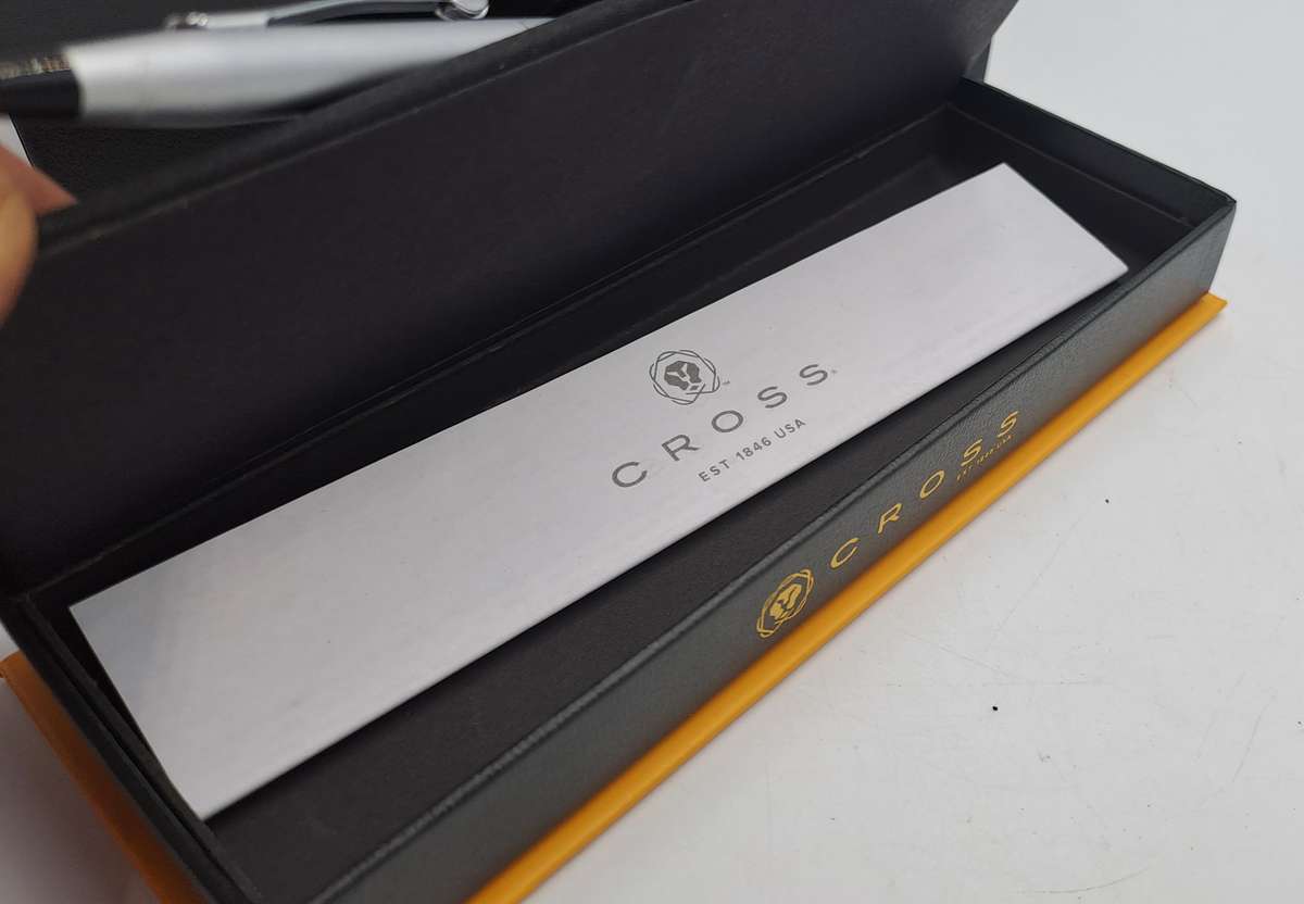 Pre-Owned Cross Century Satin Chrome Ball Pen in Box with sleeve -Ink Is Good