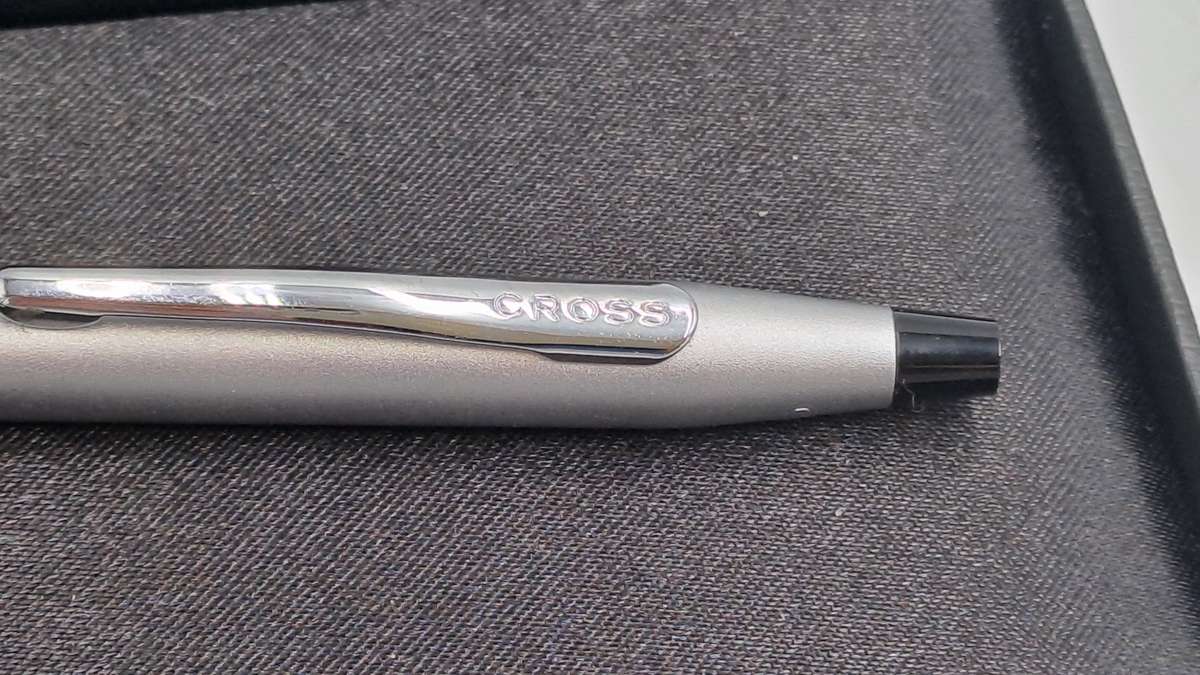 Pre-Owned Cross Century Satin Chrome Ball Pen in Box with sleeve -Ink Is Good